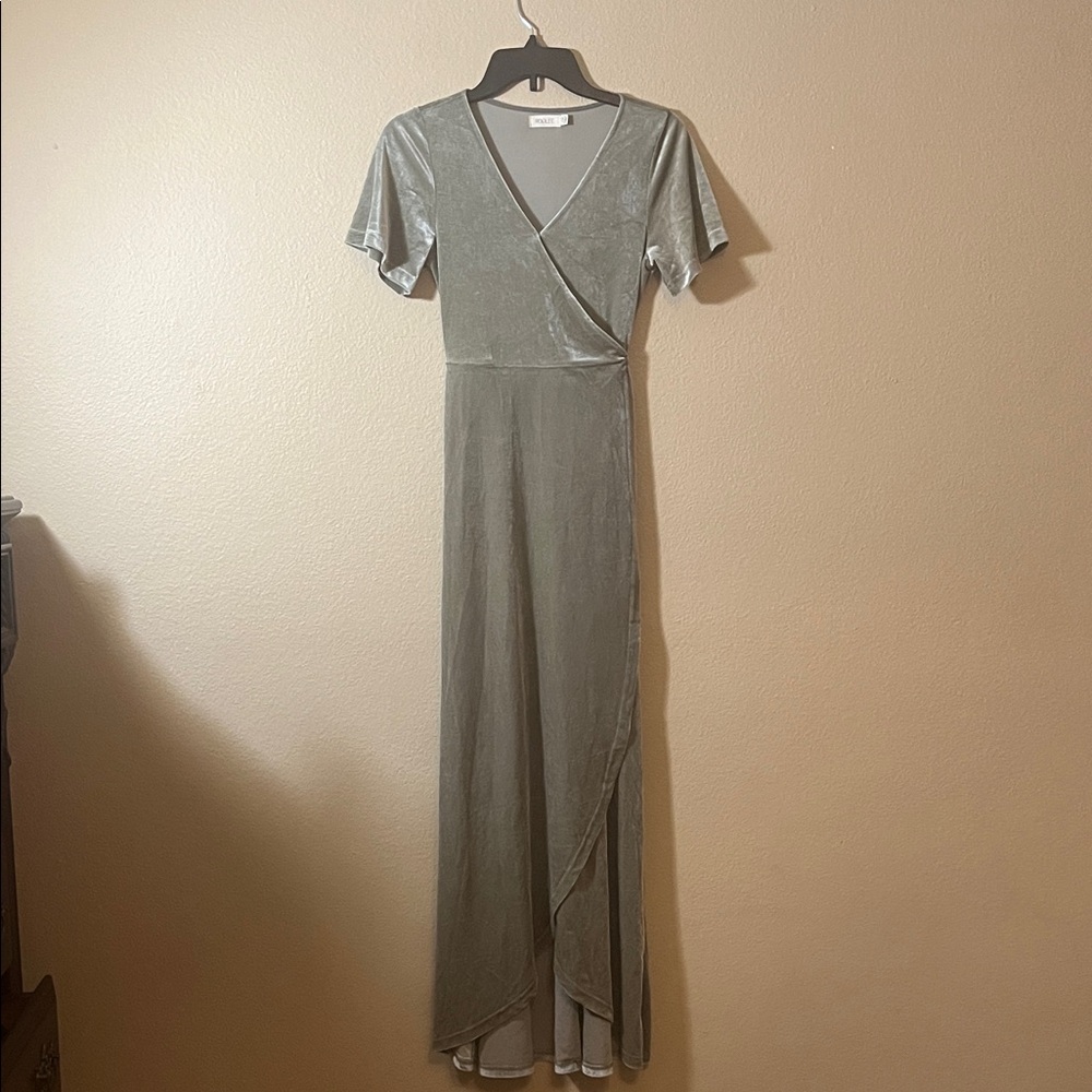 Roolee Velvet Wrap Sage Green Maxi Dress XXS